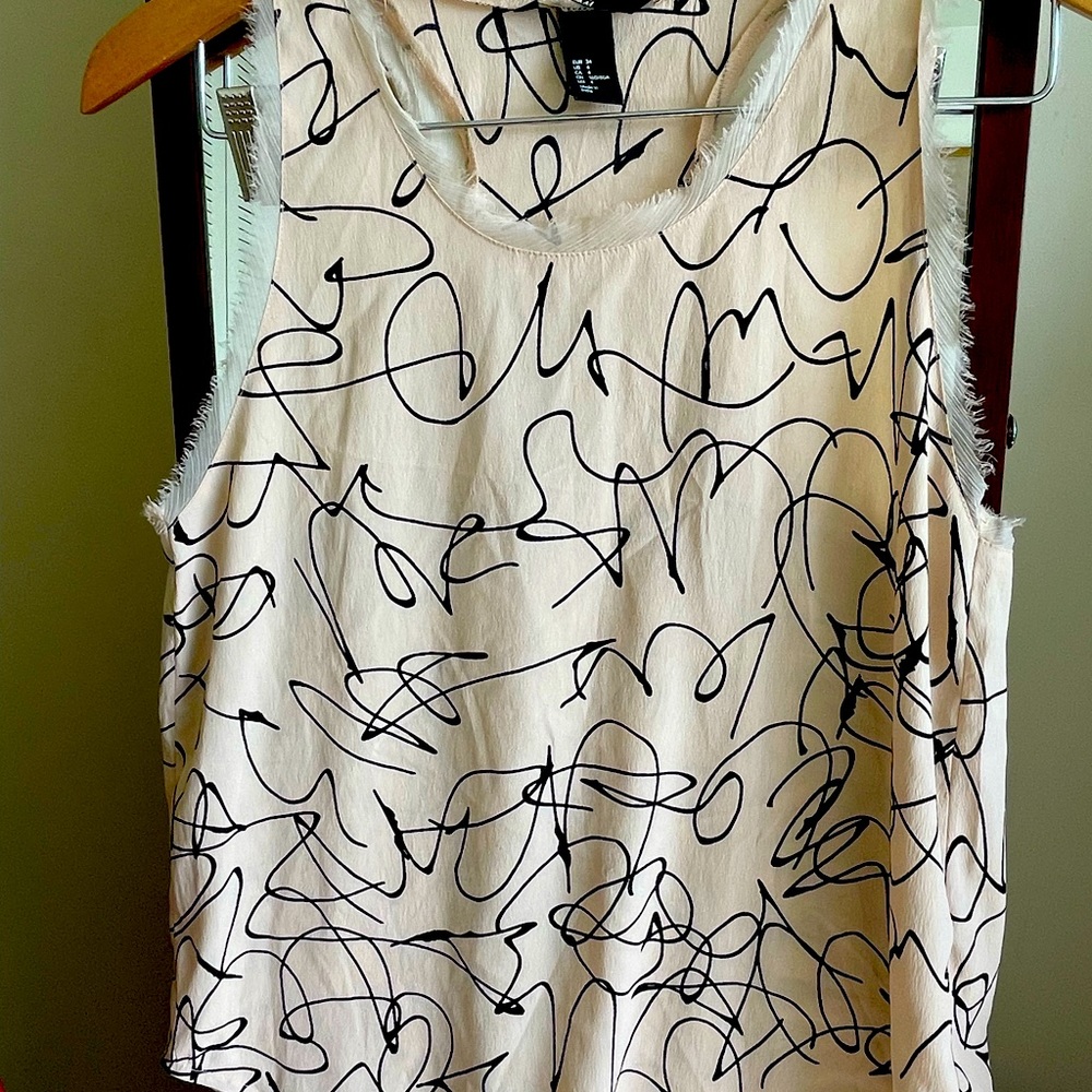 H & M rose top with feathering at neck and sleeves.